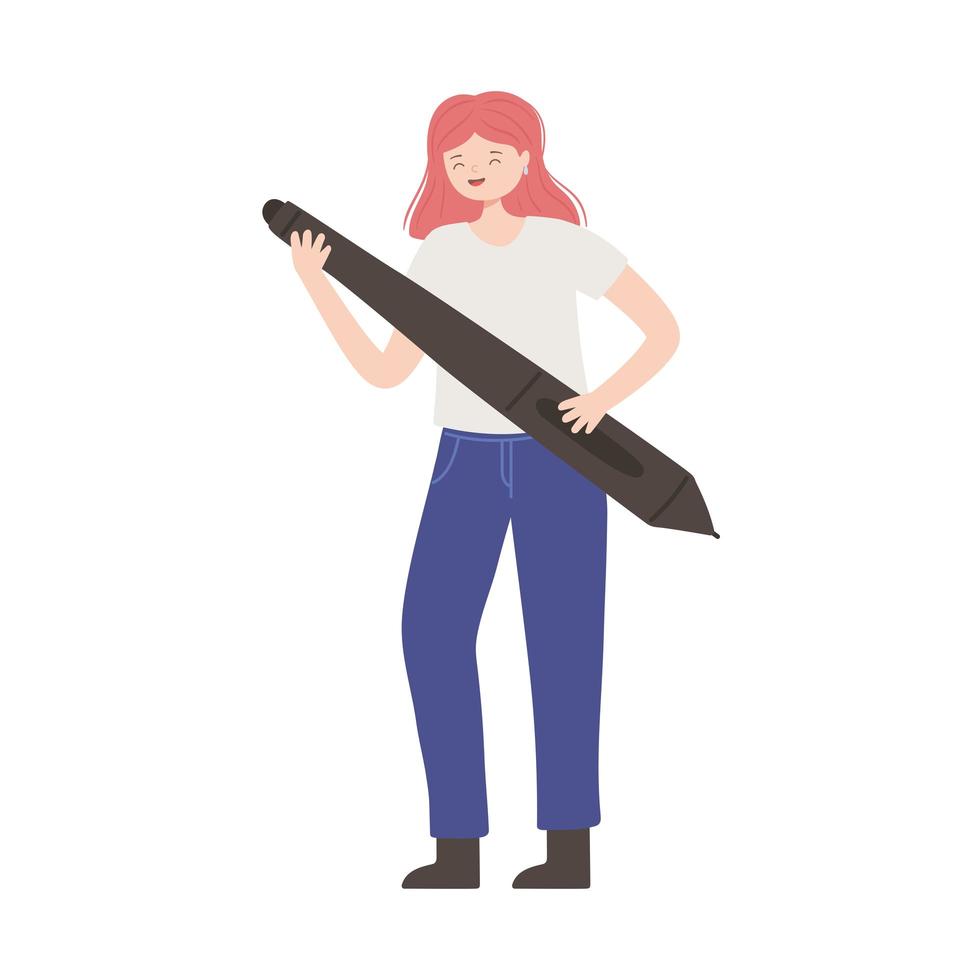 designer woman pen vector