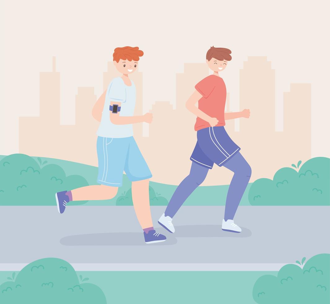 sporty men running vector