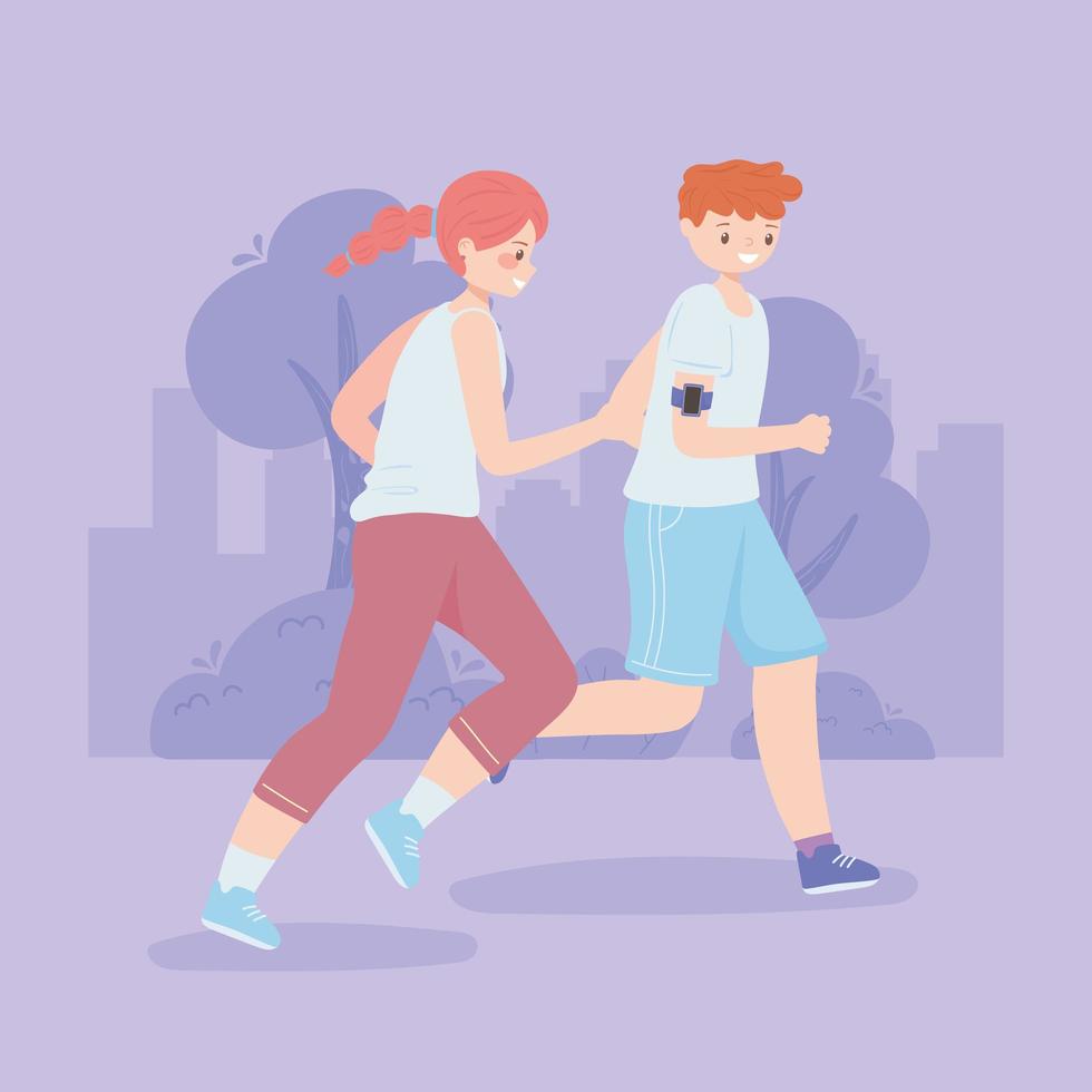 young couple running vector