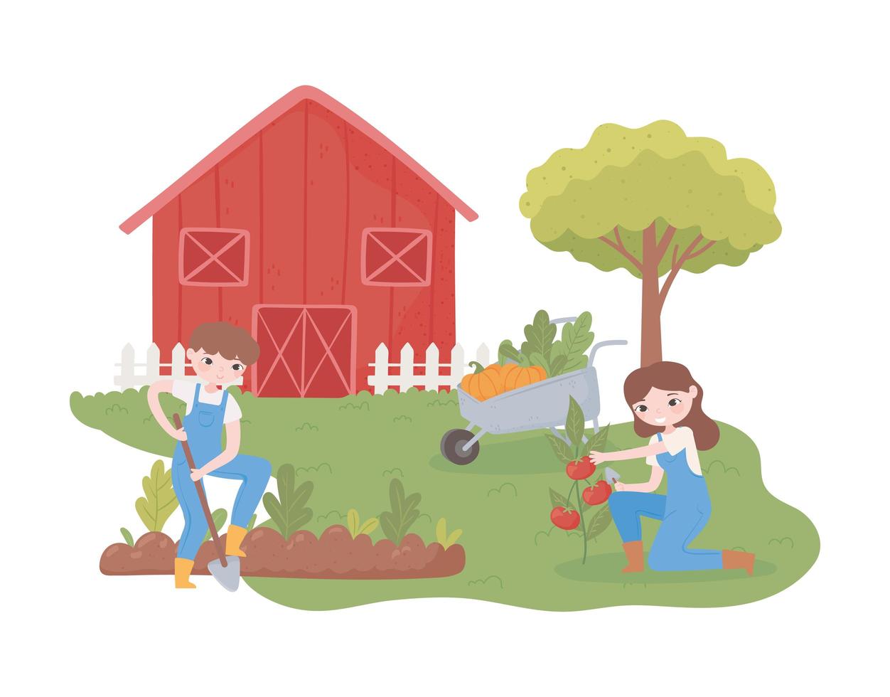 couple farmers planting vector