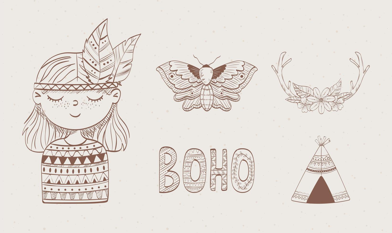 boho icon set vector