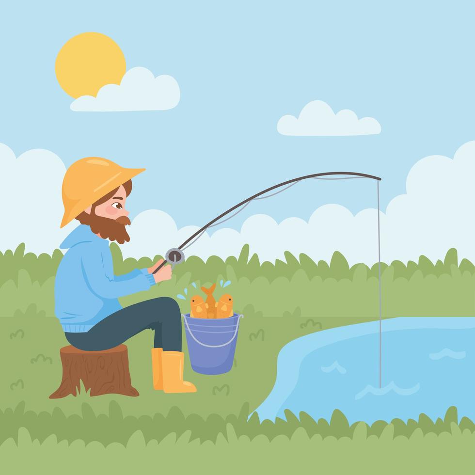 man sitting fishing vector