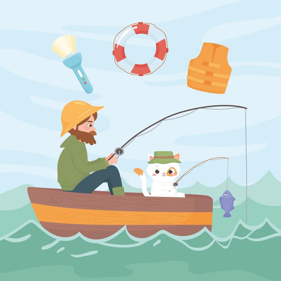 man cat fishing vector