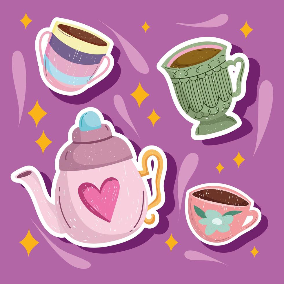 kettle and coffee cups vector