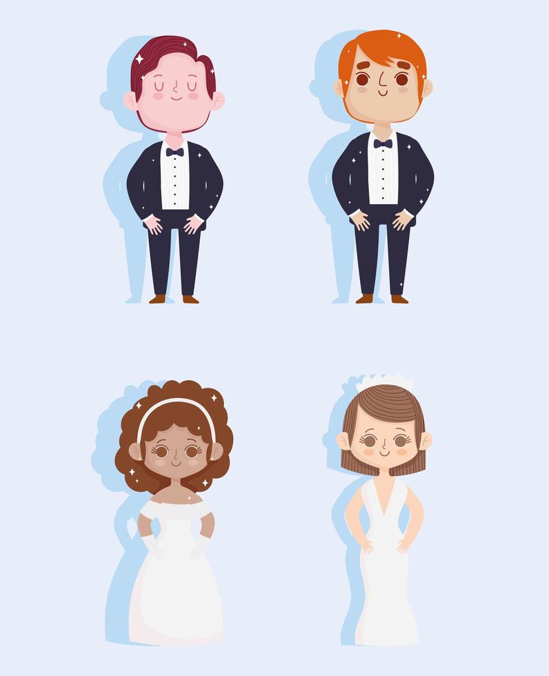 boda, novia, novio, conjunto vector