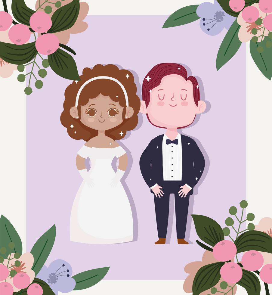 wedding couple flowers vector