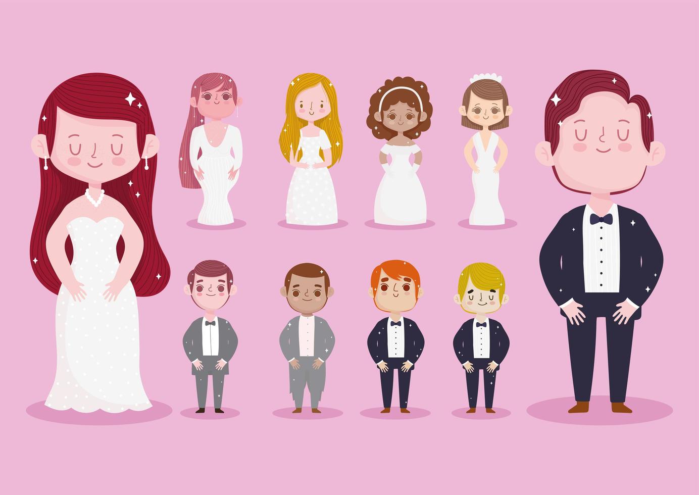 conjunto de novios de boda vector