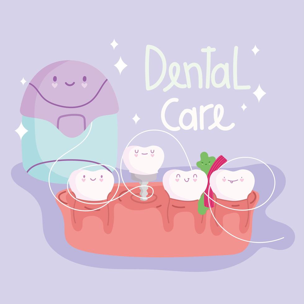 dental care floss and teeth vector