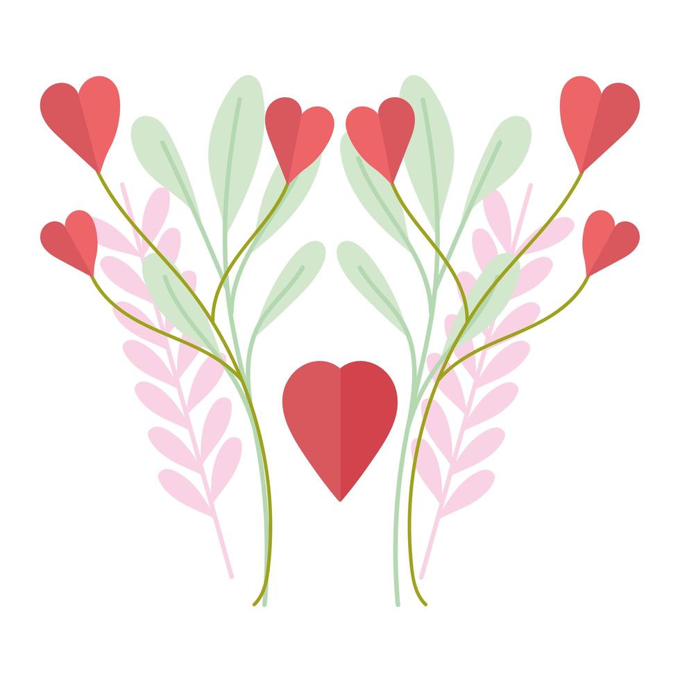 flowers heart and leaves vector