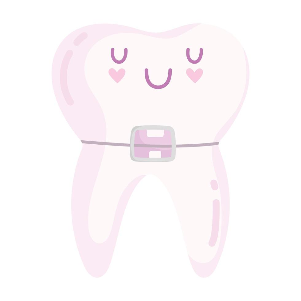 kawaii tooth with brace vector