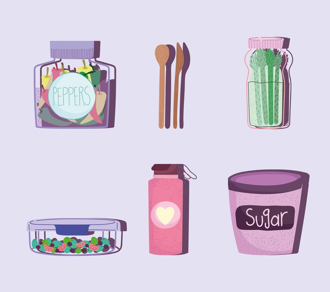 reusable containers and cutlery vector