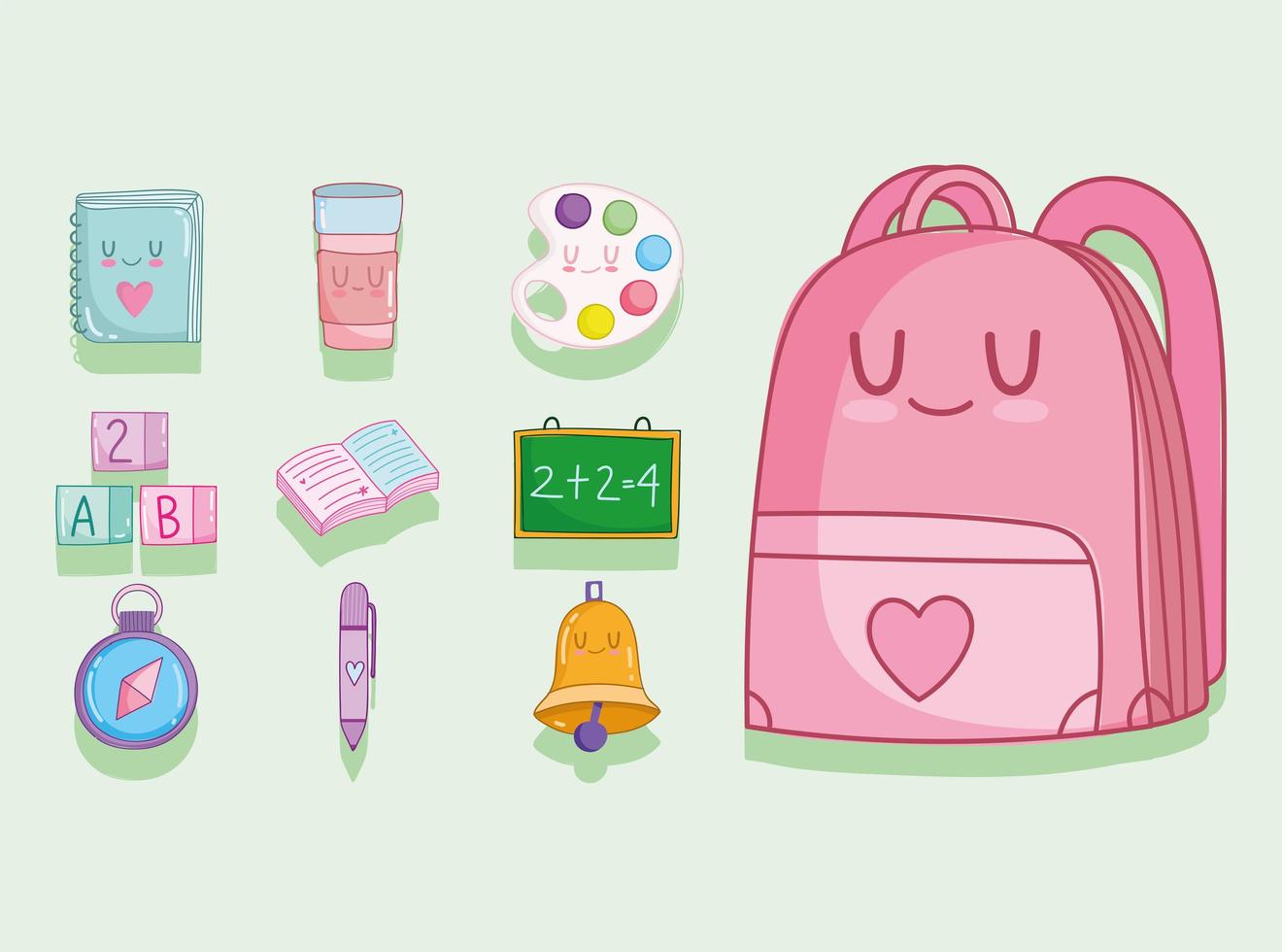 cartoon cute school set vector