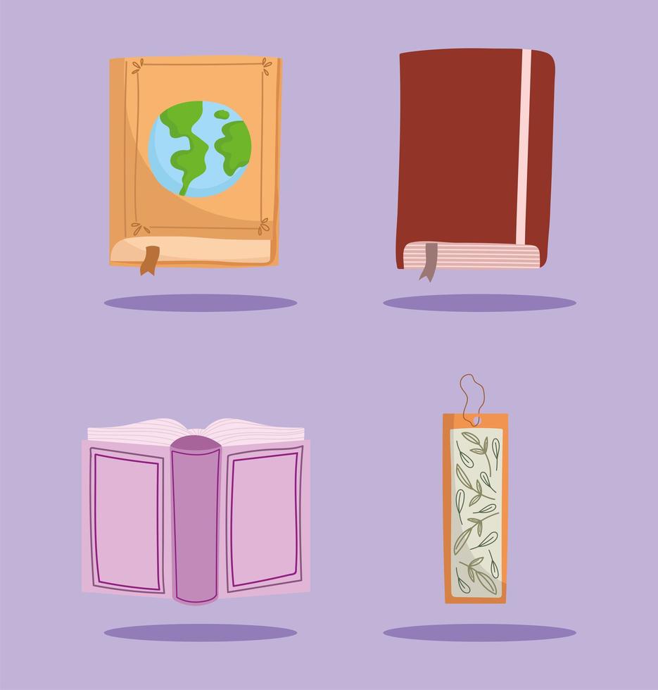 conjunto de libros y marcadores vector