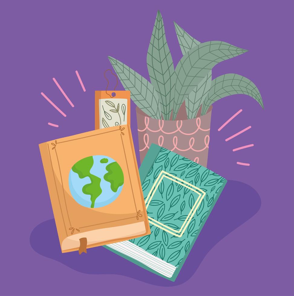 libros marcapáginas y planta vector