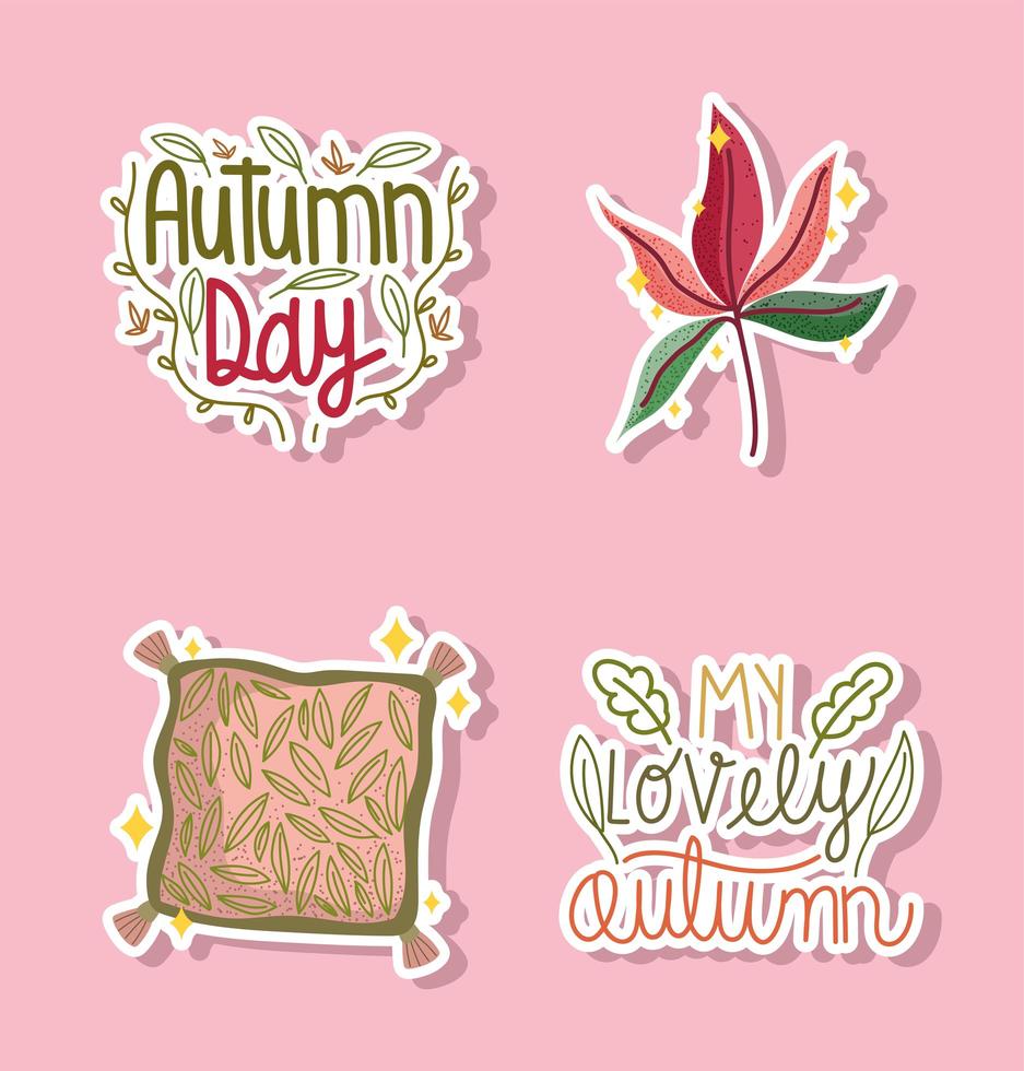 hello autumn icons set vector