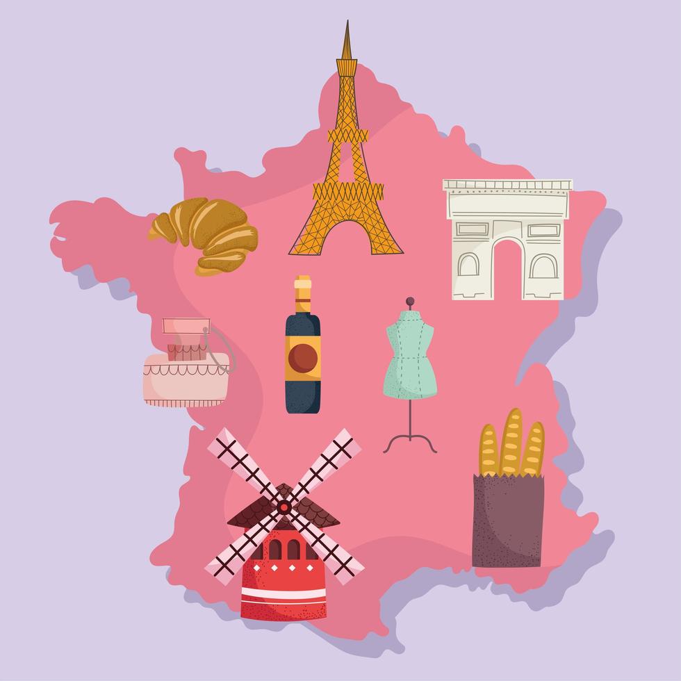 france map and culture vector