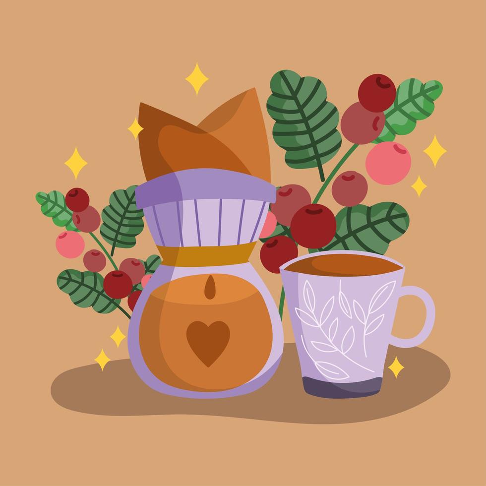 coffee dripper and cup vector