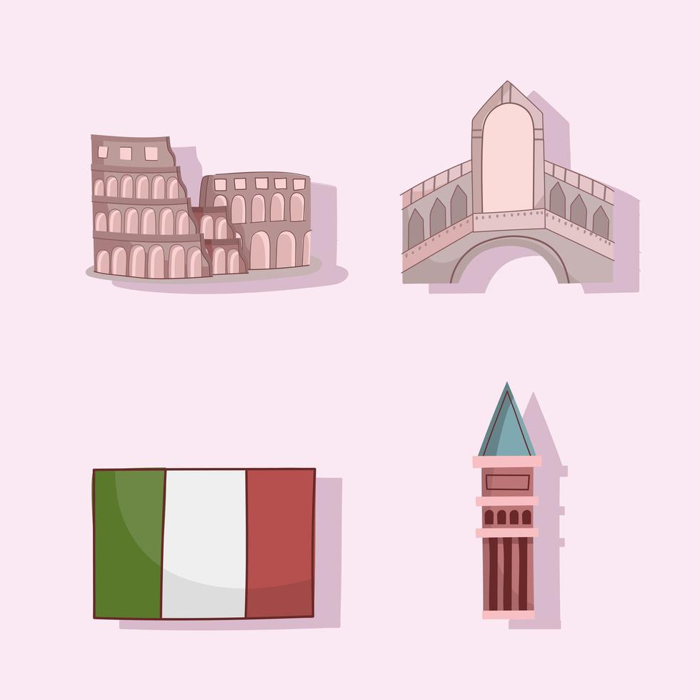 italy landmarks and flag vector