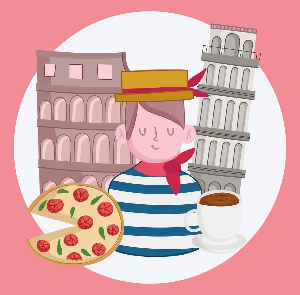 italy gondolier and colosseum vector