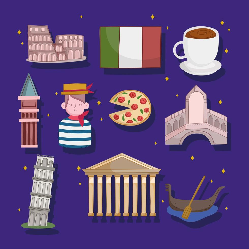 set of italy culture vector