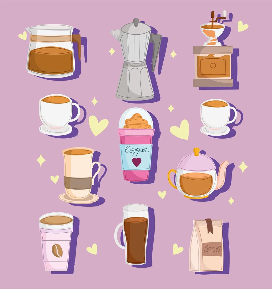 set of coffee cartoon vector