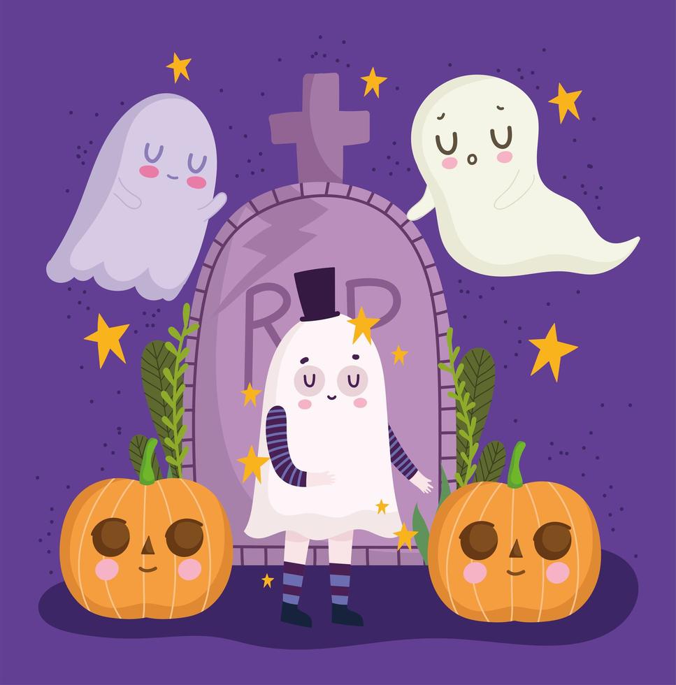 halloween ghosts and pumpkin vector