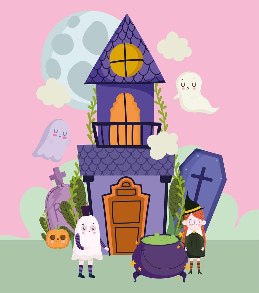 niños de halloween disfrazados vector