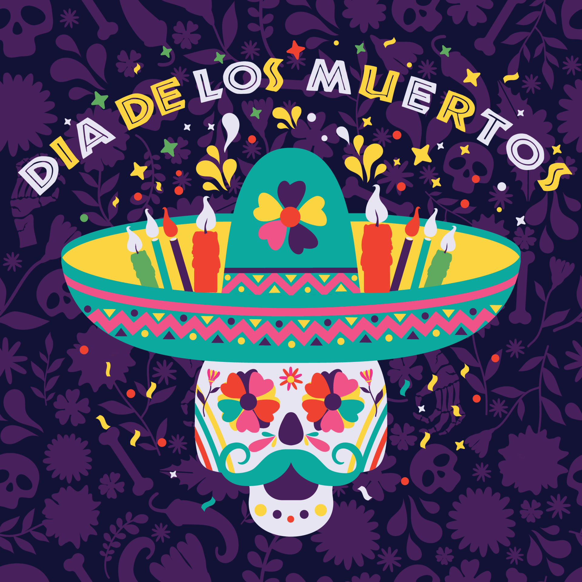 Inspirar Conveniente quemado Dias de los Muertos trend flat banner vector. In English Feast of death.  Mexico design for fiesta cards or party invitation, poster. Flowers  traditional mexican surface seamles pattern. 3677911 Vector Art at