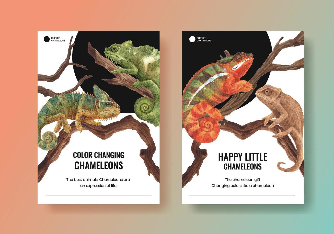Poster template with chameleon lizard concept,watercolor style vector