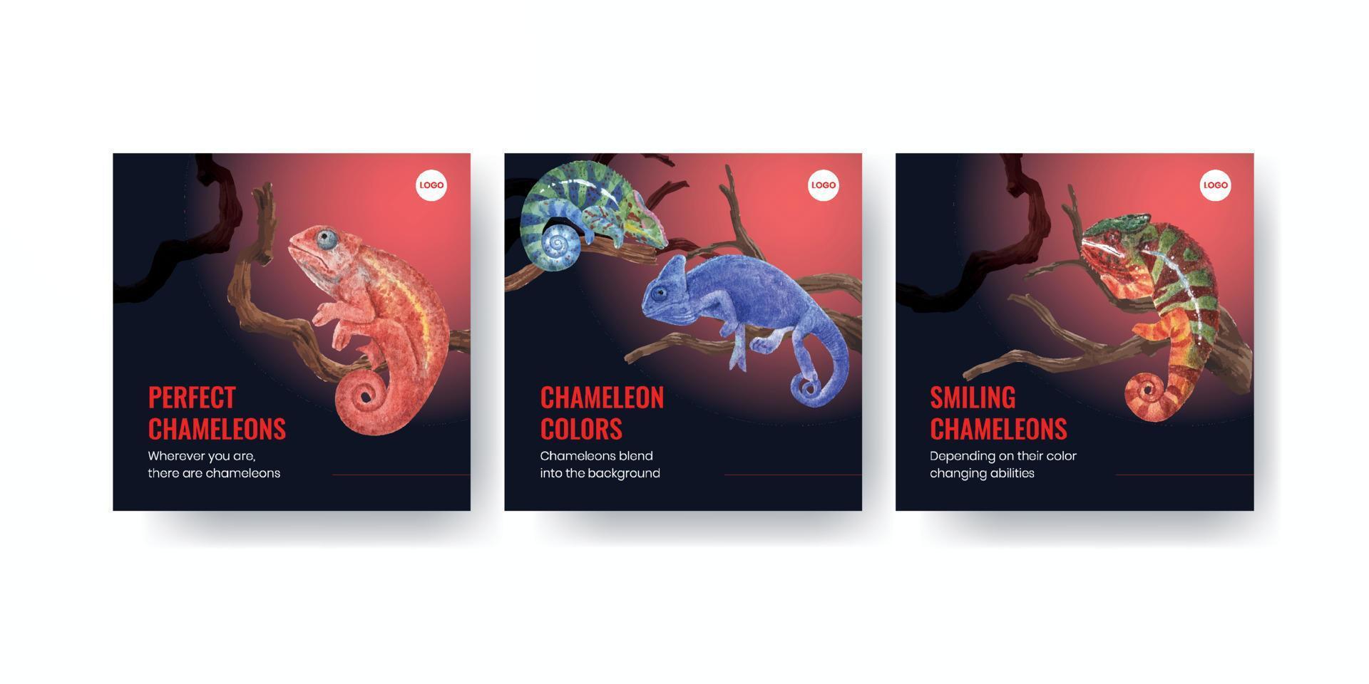 Banner template with chameleon lizard concept,watercolor style vector