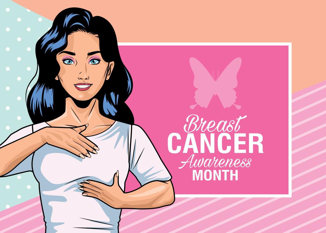 Breast cancer awareness month illustration in pop art style vector