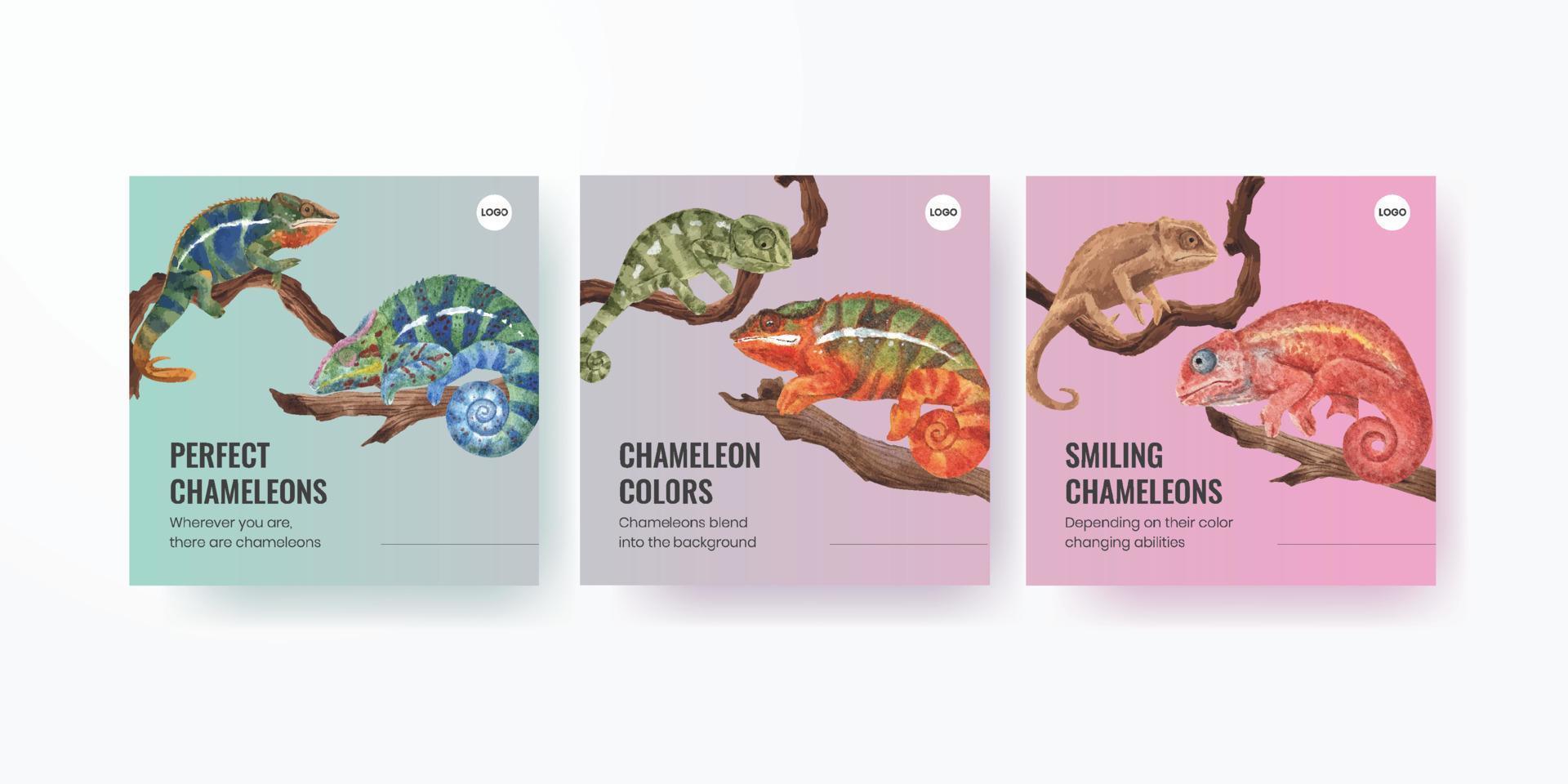 Banner template with chameleon lizard concept,watercolor style vector