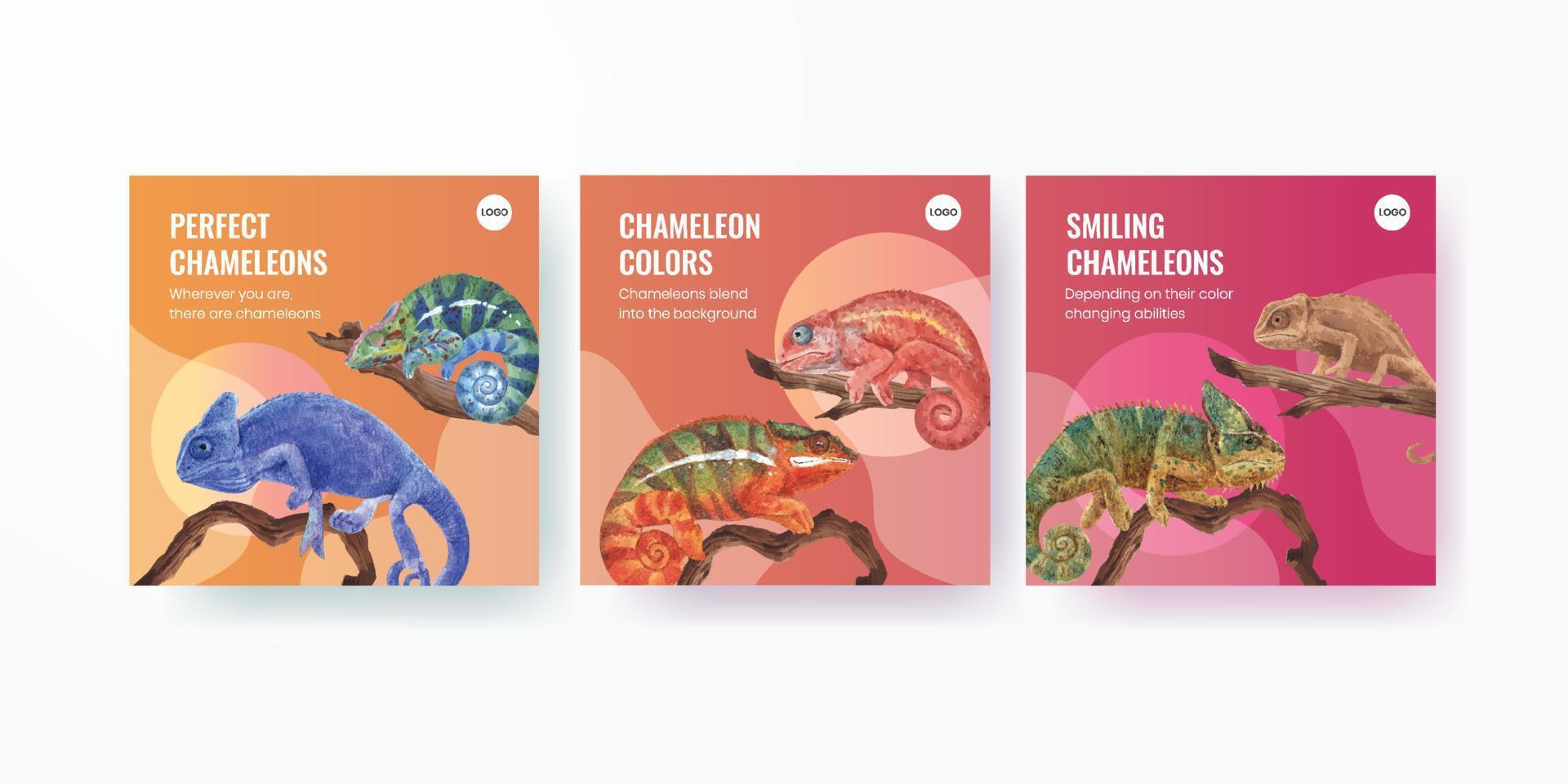 Banner template with chameleon lizard concept,watercolor style vector