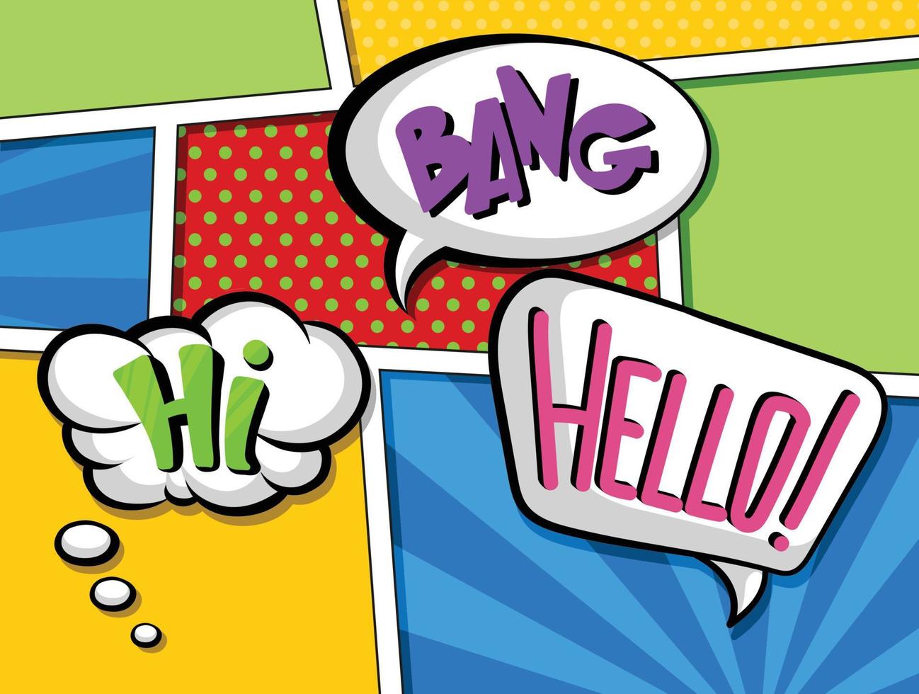 Comic speech bubbles with text set, colorful cartoon sound effects vector Illustrations, pop art style.