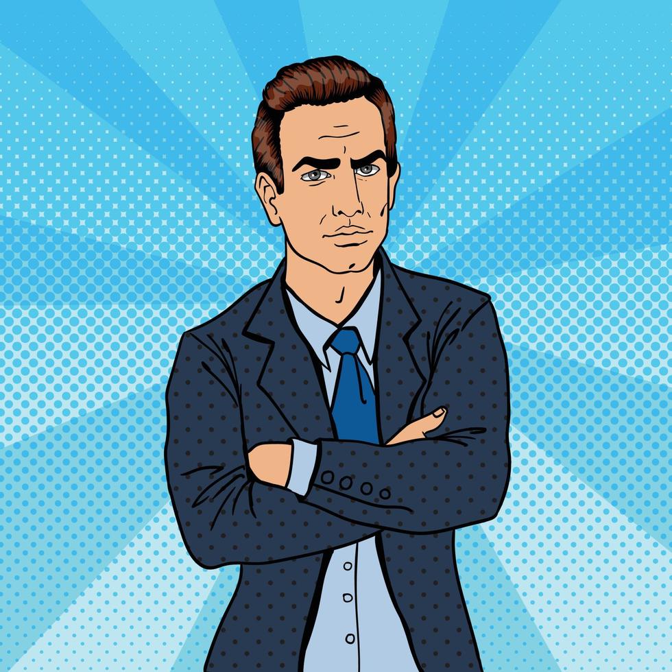 Serious Businessman. Confident Boss. Pop Art. Vector illustration