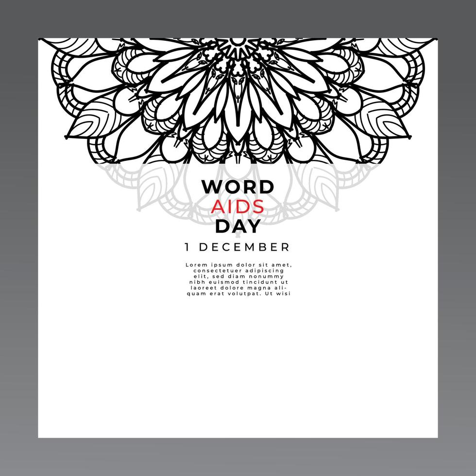 1 December world aids day banner or card template and background with mandala vector