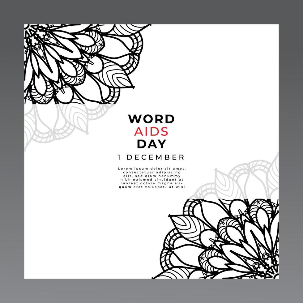 1 December world aids day banner or card template and background with mandala vector