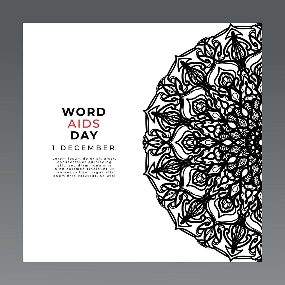 1 December world aids day banner or card template and background with mandala vector