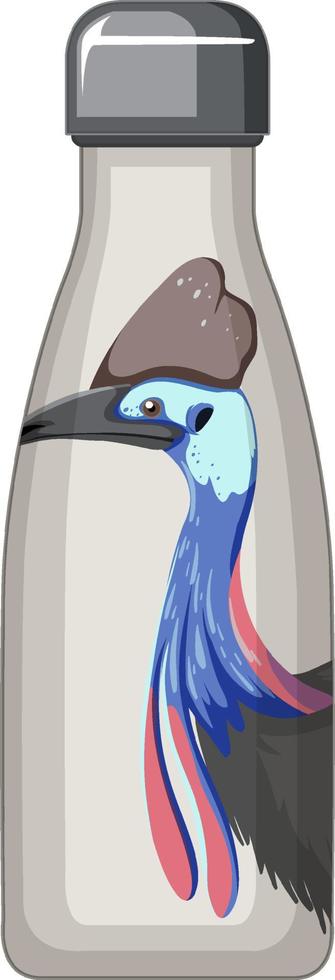 A white thermos bottle with bird animal pattern vector