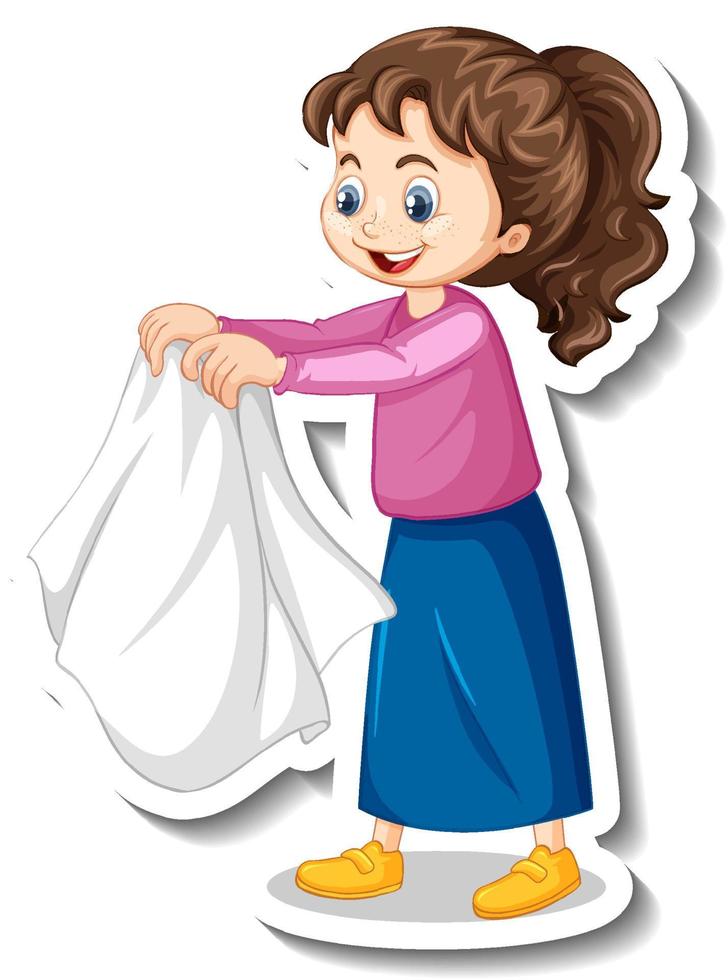 Sticker a girl drying cloth cartoon character vector