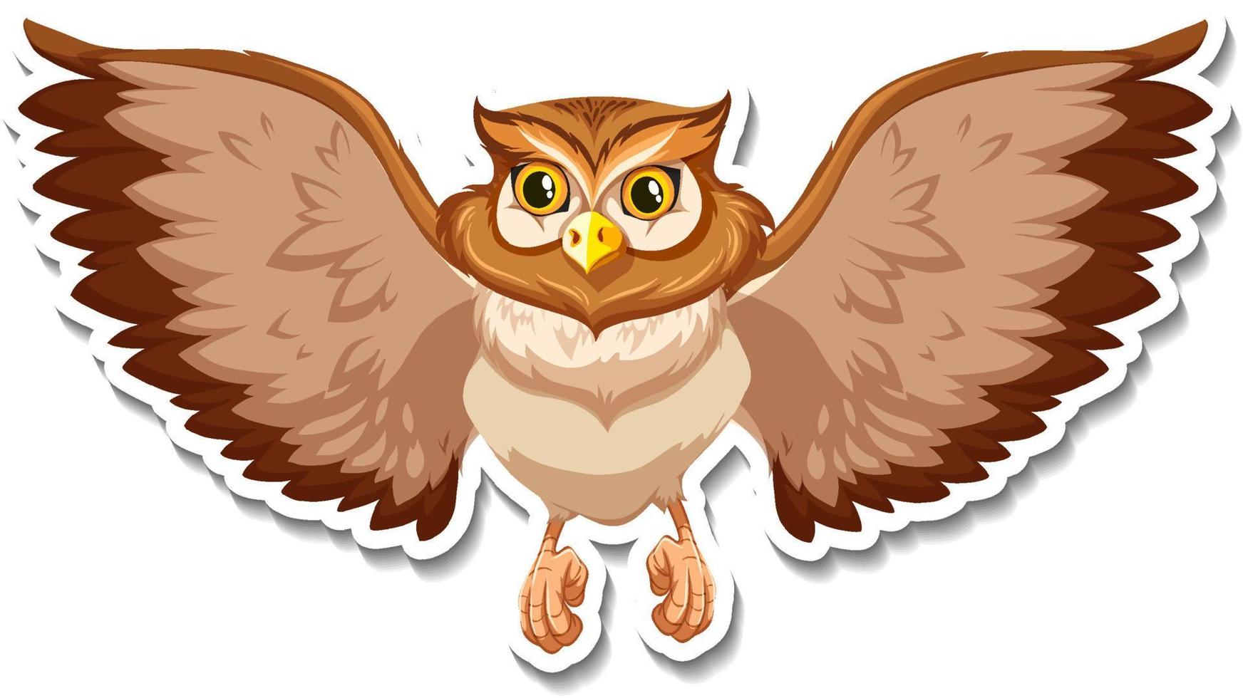 Brown owl bird cartoon character sticker vector