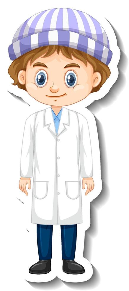 Scientist boy cartoon character sticker vector