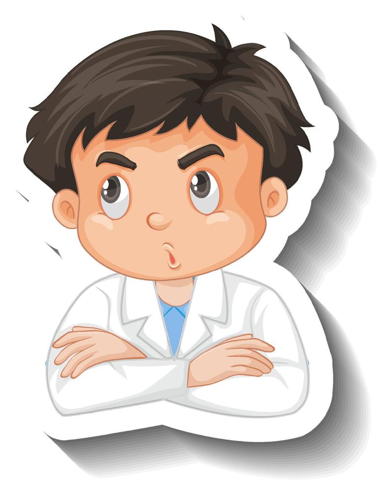 Scientist student boy cartoon character sticker vector