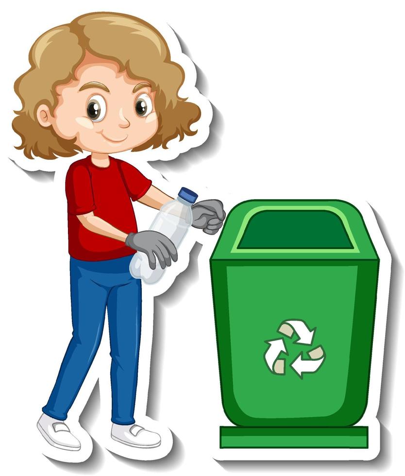 Sticker design with a girl collecting garbage vector