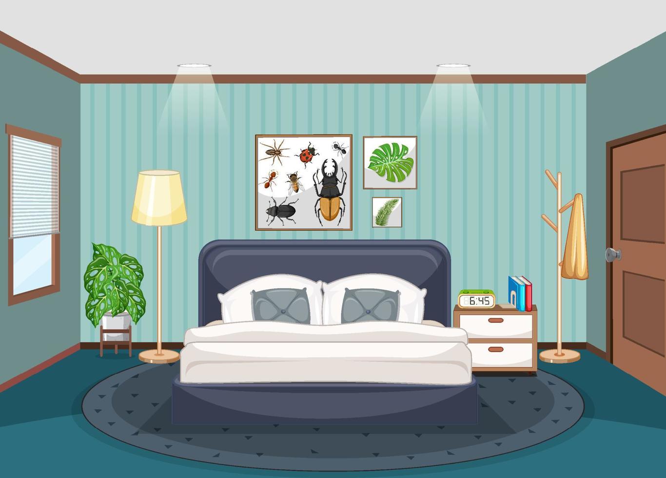 Diseño de interiores de dormitorio vacío con muebles. vector