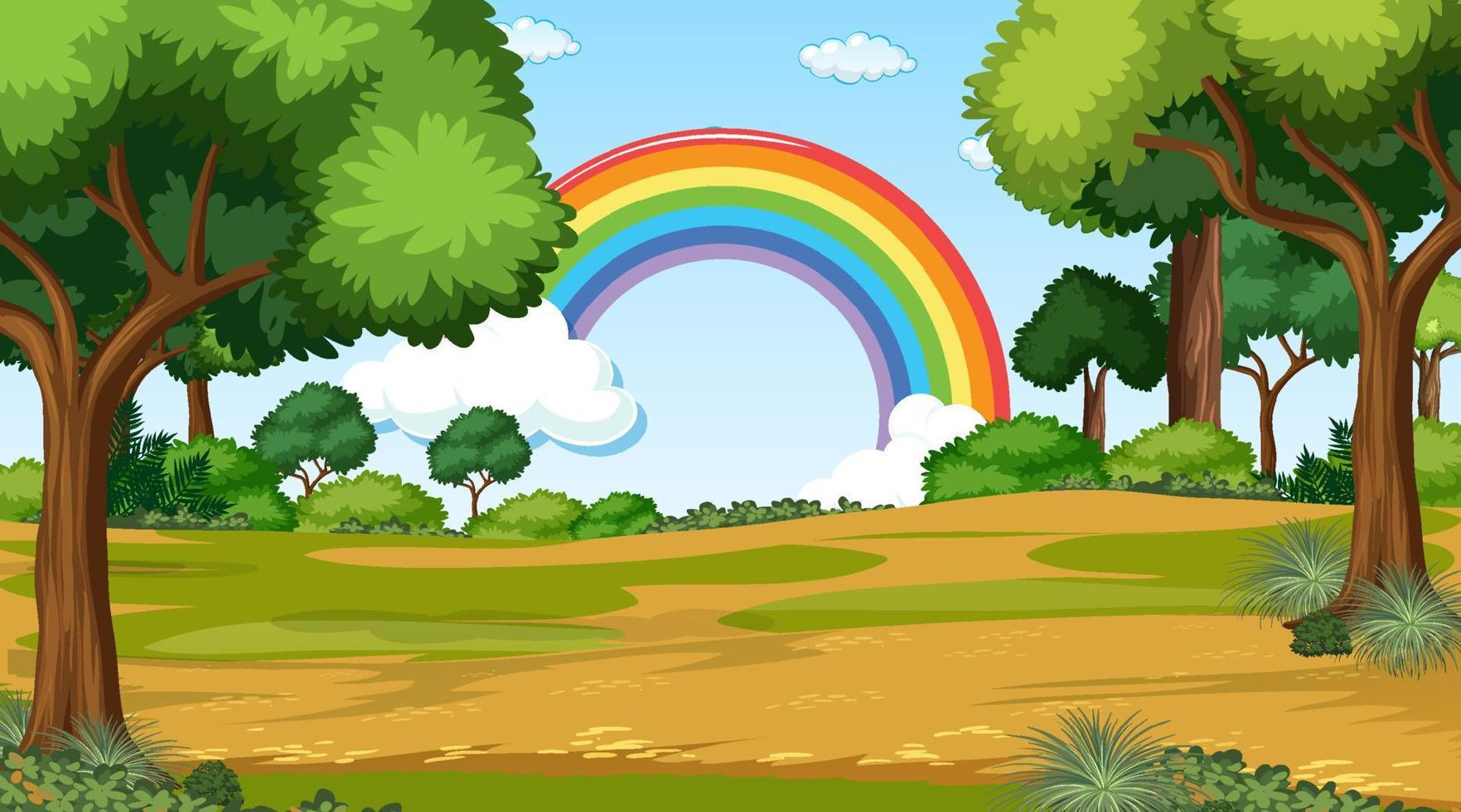Fondo de escena de la naturaleza con arco iris en el cielo vector