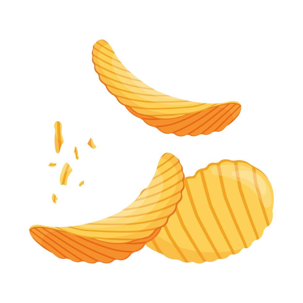 Fried potato chips, delicious crumbs, cartoon style. vector