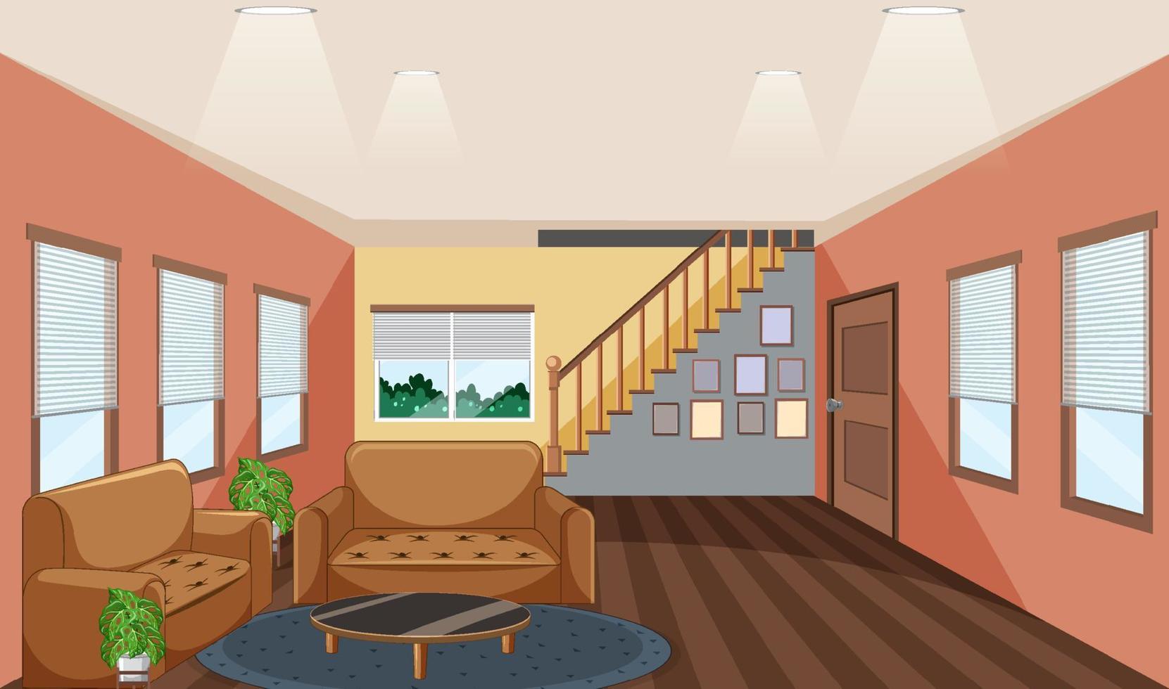 Diseño de interiores de sala de estar con muebles. vector