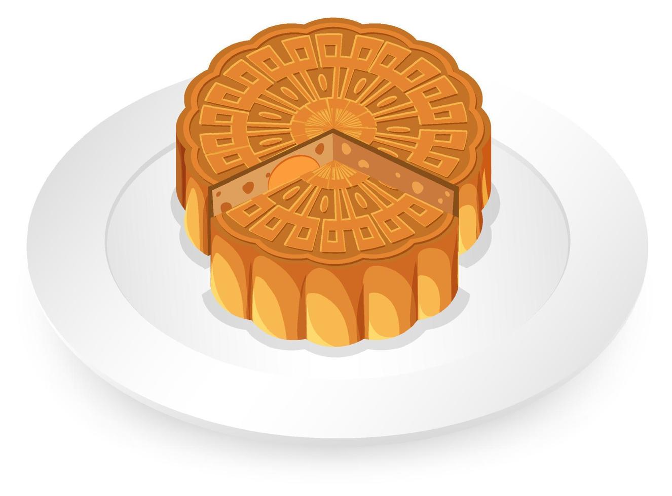 Isolated mooncake on white plate vector