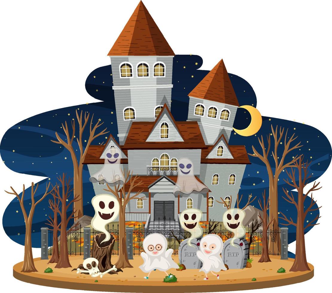 Haunted house at night scene vector